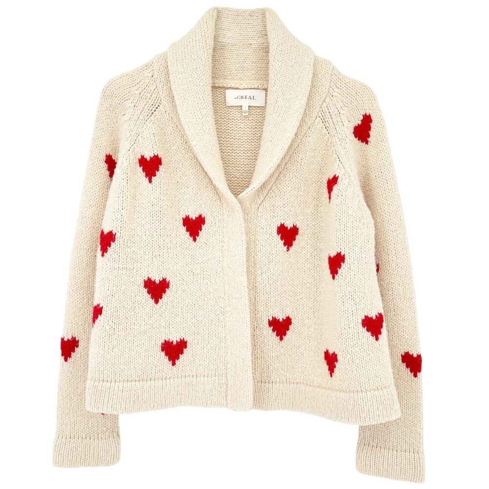 The GREAT. The Heart Lodge Cardigan. Cream & Holly Hearts Size 1|S